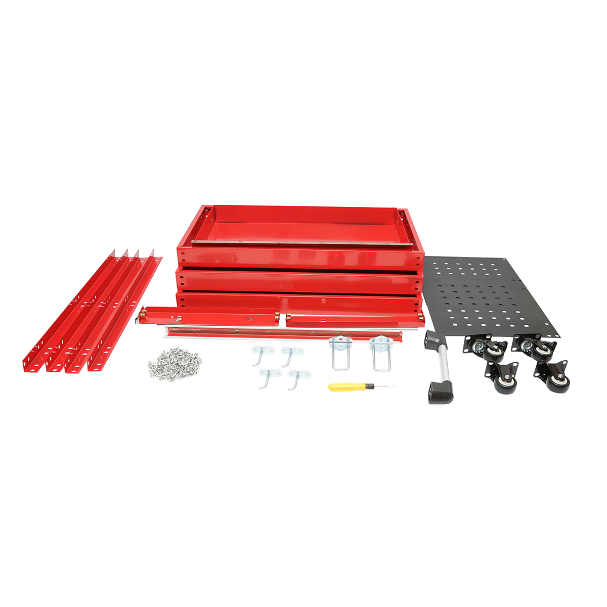 Carucior scule metalic pe roti cu 3 rafturi, sertar si suporti unelte 660x360x730mm - imagine 3
