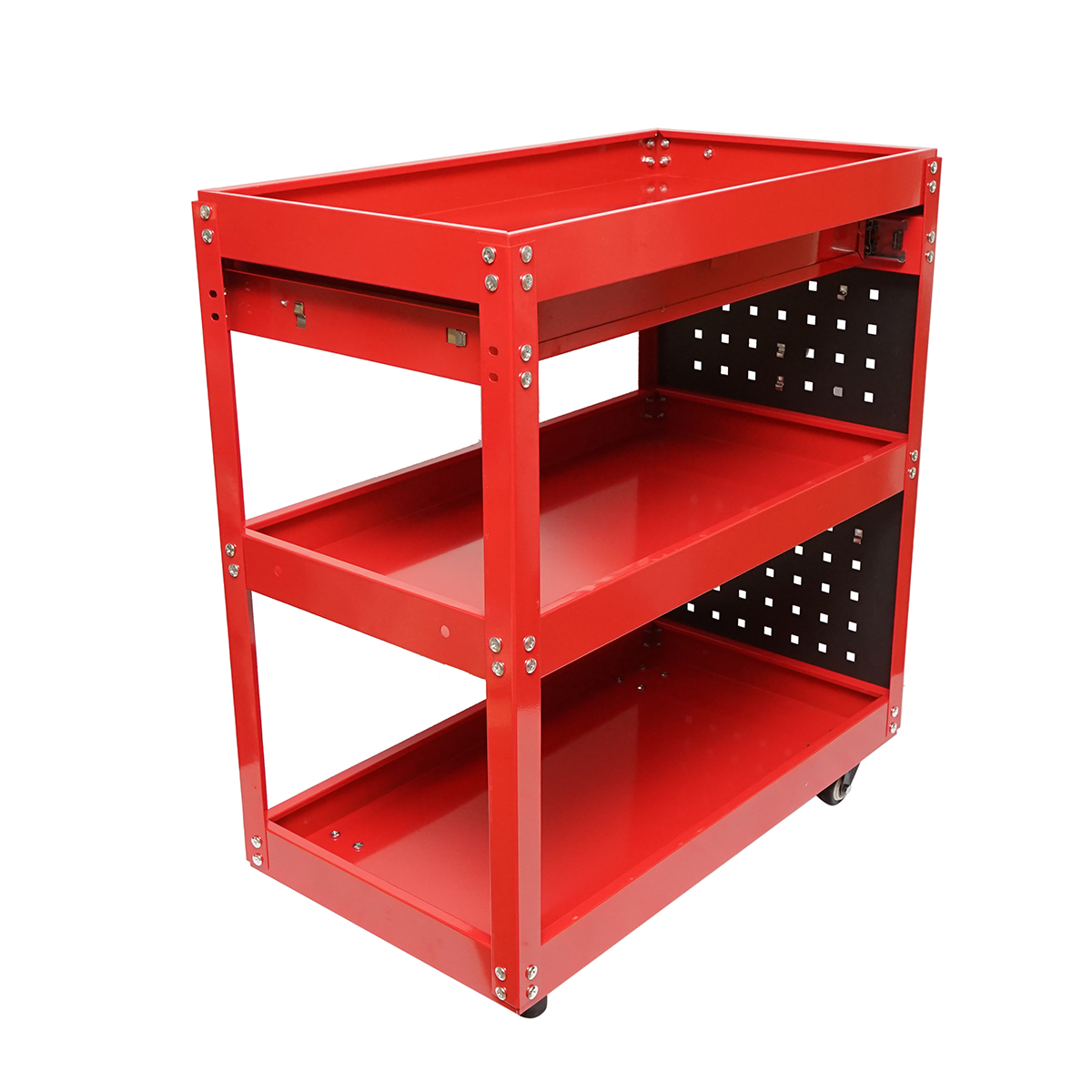 Carucior scule metalic pe roti cu 3 rafturi, sertar si suporti unelte 660x360x730mm - imagine 4