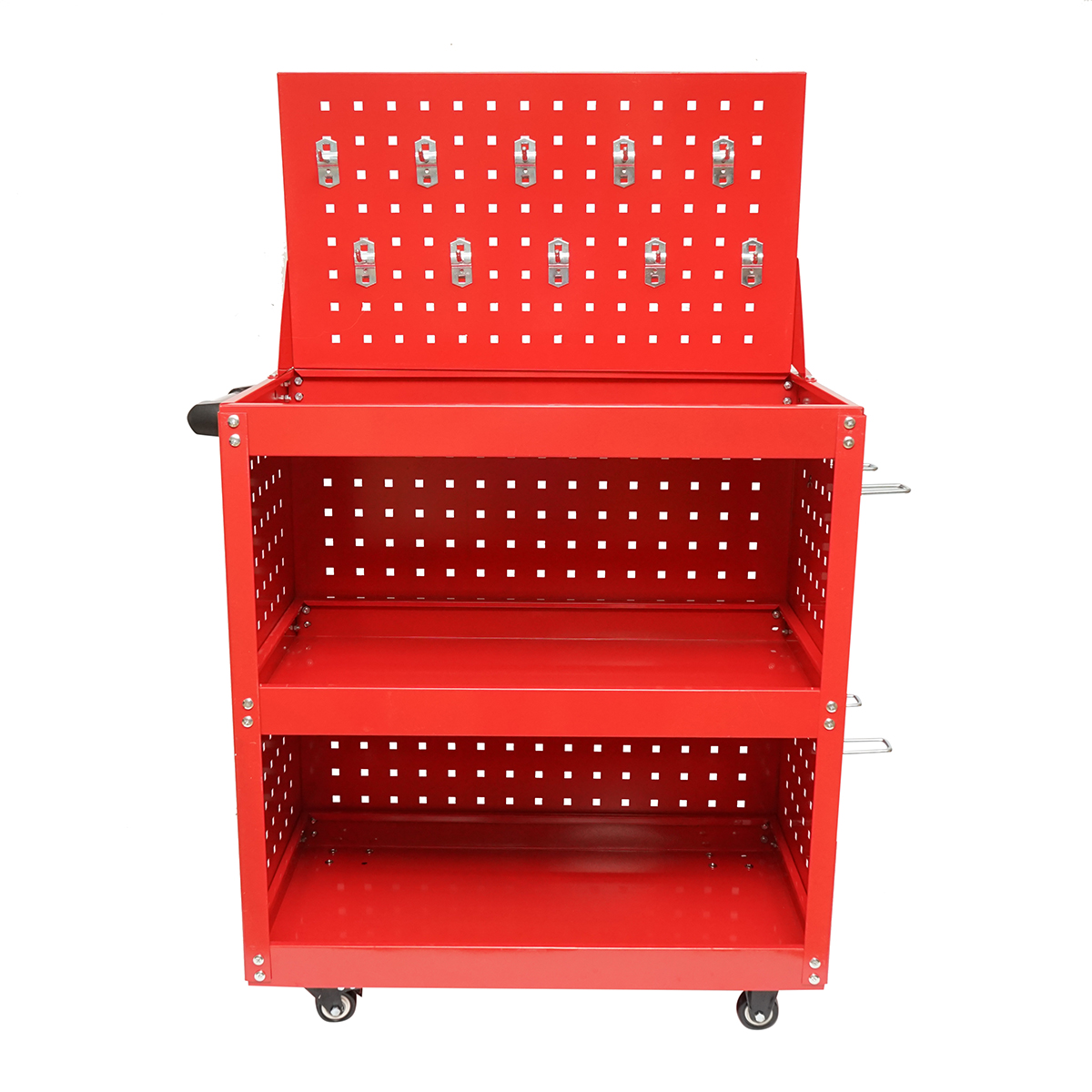 Carucior scule metalic pe roti cu 3 rafturi si panou perforat cu suporti unelte 660x360x1080mm - imagine 2