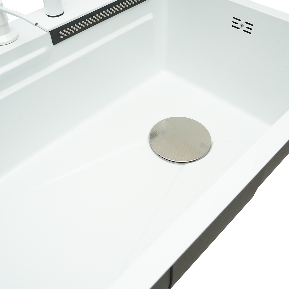 Chiuveta bucatarie multifunctionala din otel inoxidabil cu doua baterii, functie cascada, spalator pahare, dozator sapun, scurgator, tava, tocator si accesorii scurgere incluse, dimensiune 60x45x22cm - imagine 11