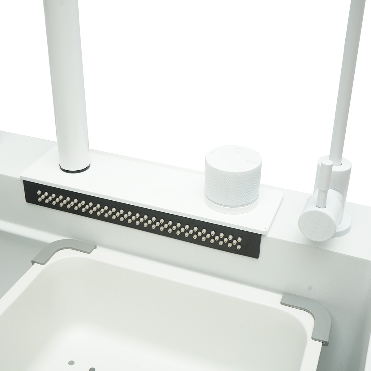 Chiuveta bucatarie multifunctionala din otel inoxidabil cu doua baterii, functie cascada, spalator pahare, dozator sapun, scurgator, tava, tocator si accesorii scurgere incluse, dimensiune 75x46x23.5cm - imagine 11