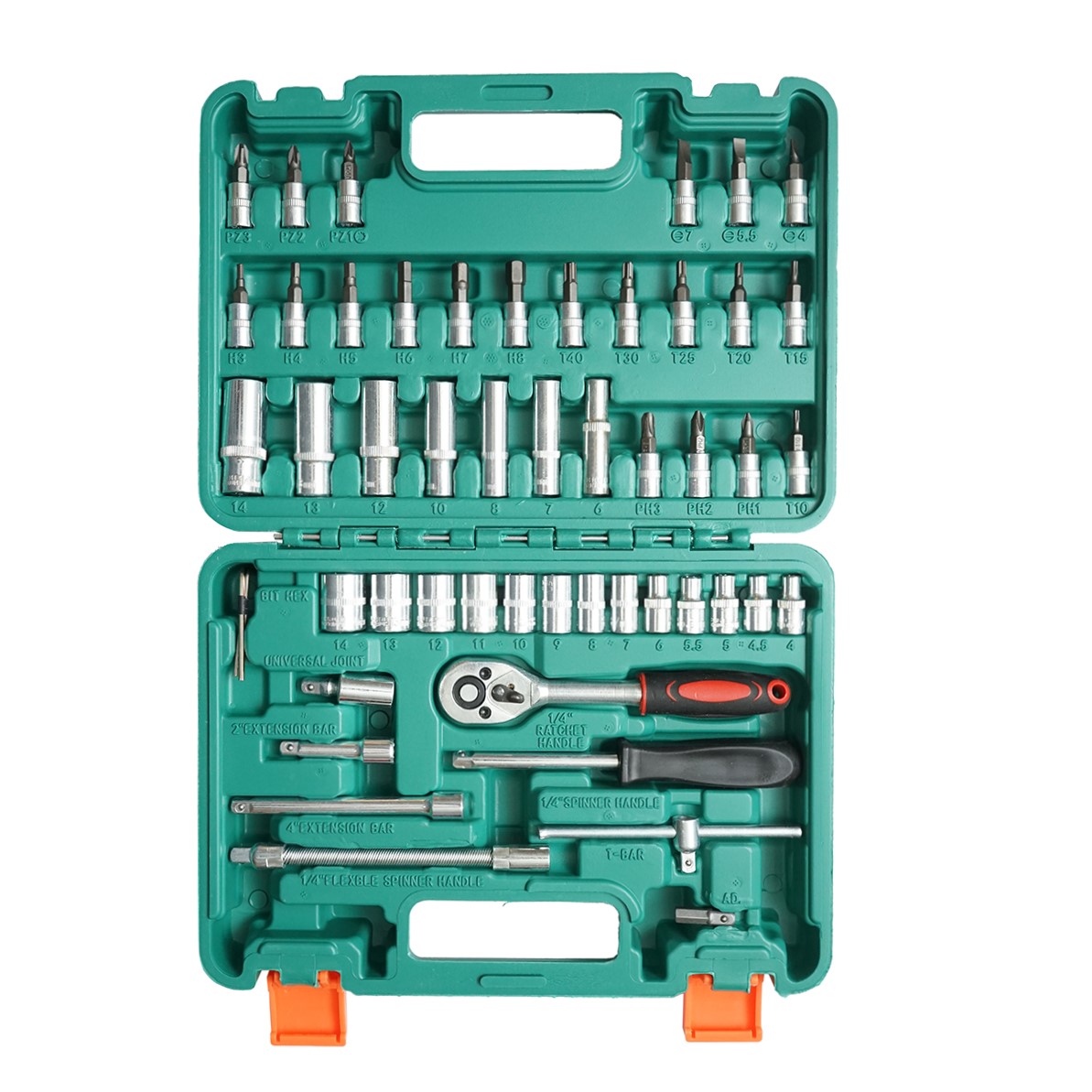 Trusa chei tubulare lungi si scurte, biti, hex, torx, 1/4 antrenor cu clichet 53 piese Breckner Germany - imagine 3