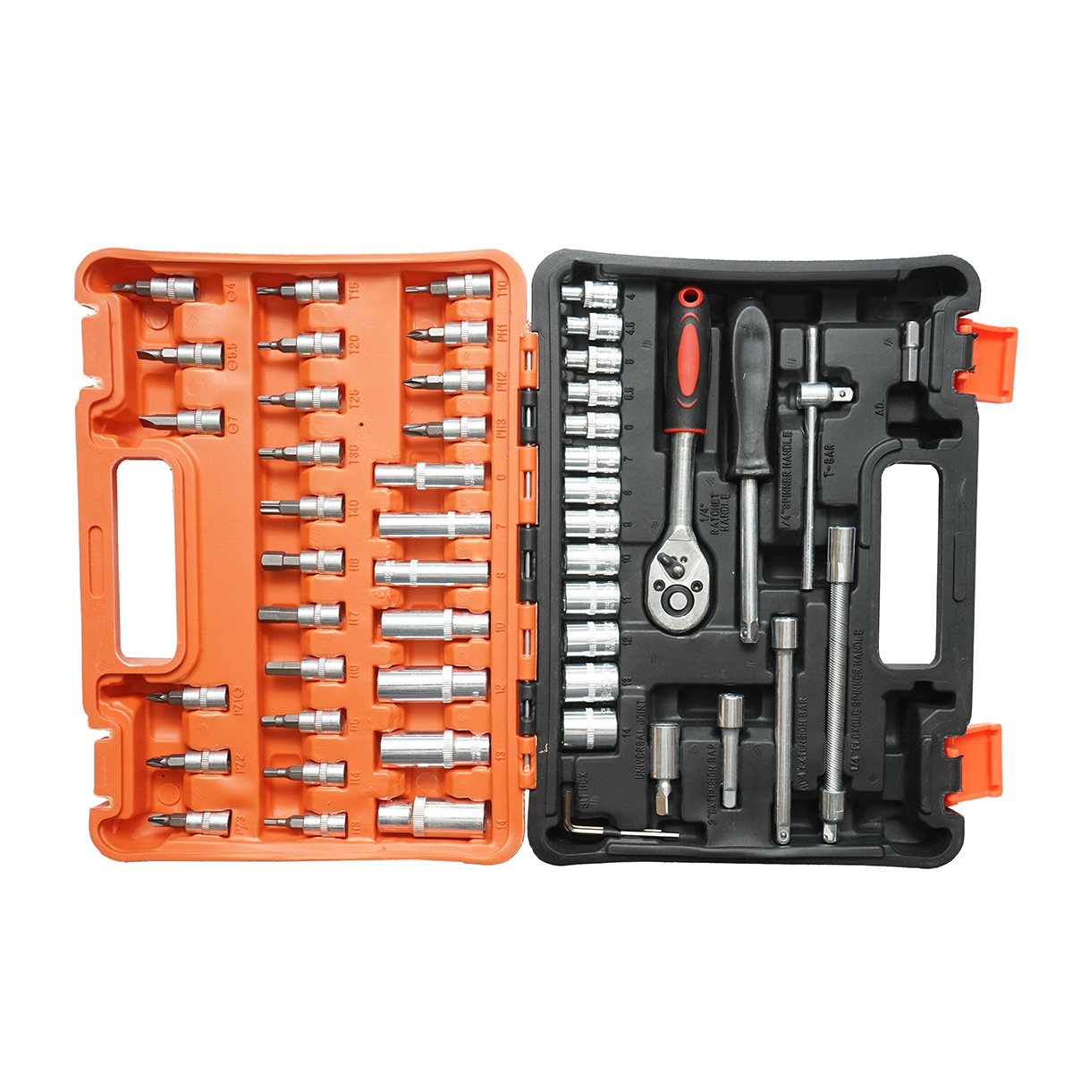 Trusa chei tubulare lungi si scurte, biti, hex, torx, antrenor cu clichet 1/4 inch 53 piese Breckner Germany - imagine 3