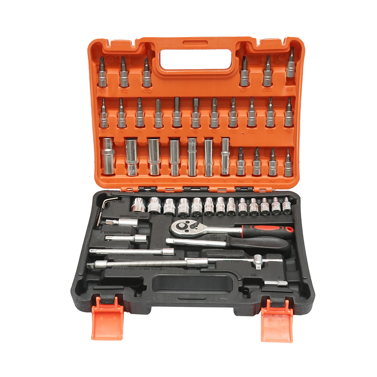 Trusa chei tubulare lungi si scurte, biti, hex, torx, antrenor cu clichet 1/4 inch 53 piese Breckner Germany
