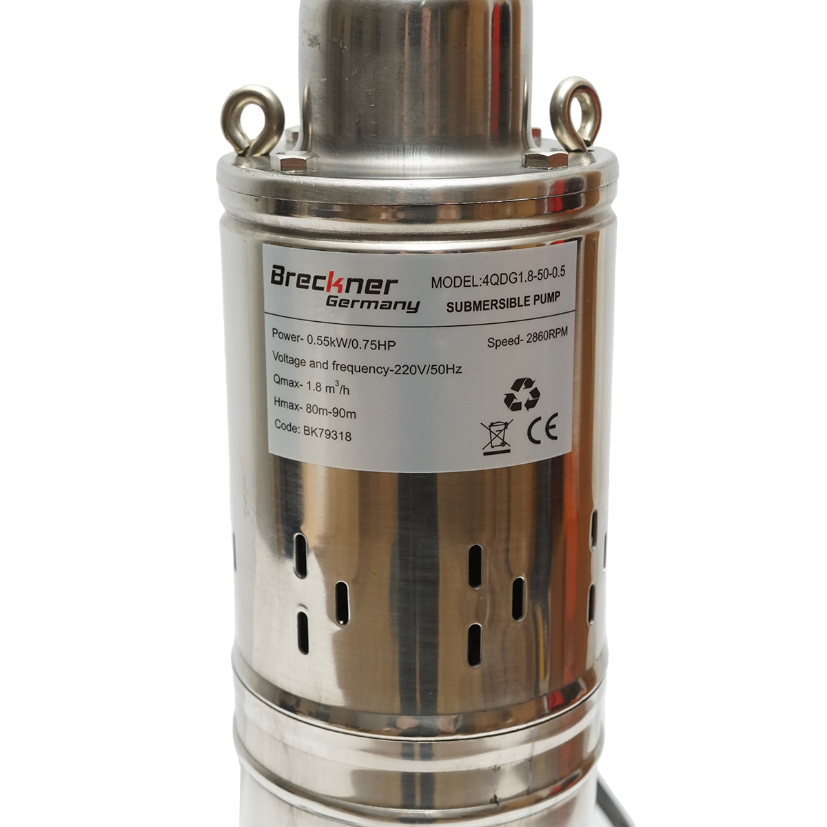 Pompa apa submersibila 550W/0.75HP, 220V, D100mm, 30 l/min, 1.8 m3/h, H80-90m, 2860 rpm 4QDG1.8-50-0.5 Breckner Germany - imagine 4