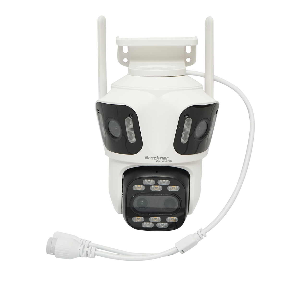 Camera de supraveghere 4 lentile, 3 obiective 12 MP, 2 CPU dual control, P2P WIFI 2.4GHz, PTZ cu senzor de miscare, night vision color, AI detectie umana si aplicatie iCSee