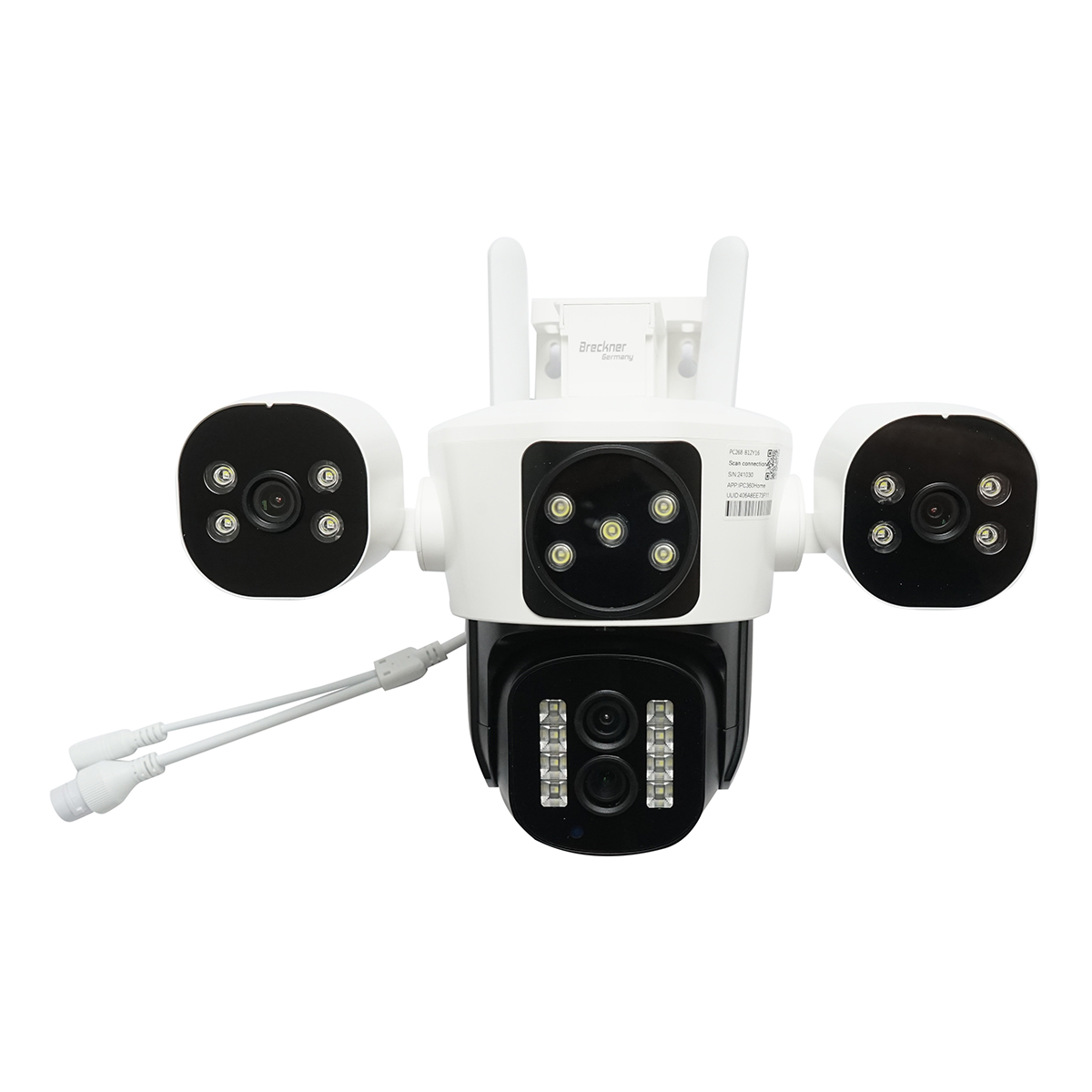 Camera de supraveghere 4 lentile, 3 obiective 16 MP, WIFI 2.4GHz, rotire 360 grade PTZ cu senzor de miscare, zoom 10X, alarma, IR night vision, detectie umana si aplicatie IPC360 Home