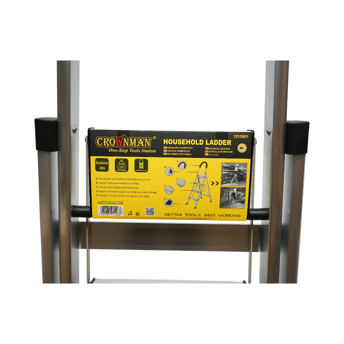 Scara aluminiu pliabila, 4 trepte antiderapante, inaltime 143cm, sarcina maxima 150Kg Crownman - imagine 8