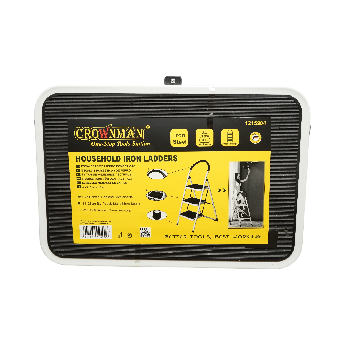 Scara metalica pliabila, 3 trepte cauciuc antiderapant, inaltime 127cm, sarcina maxima 150Kg Crownman - imagine 8