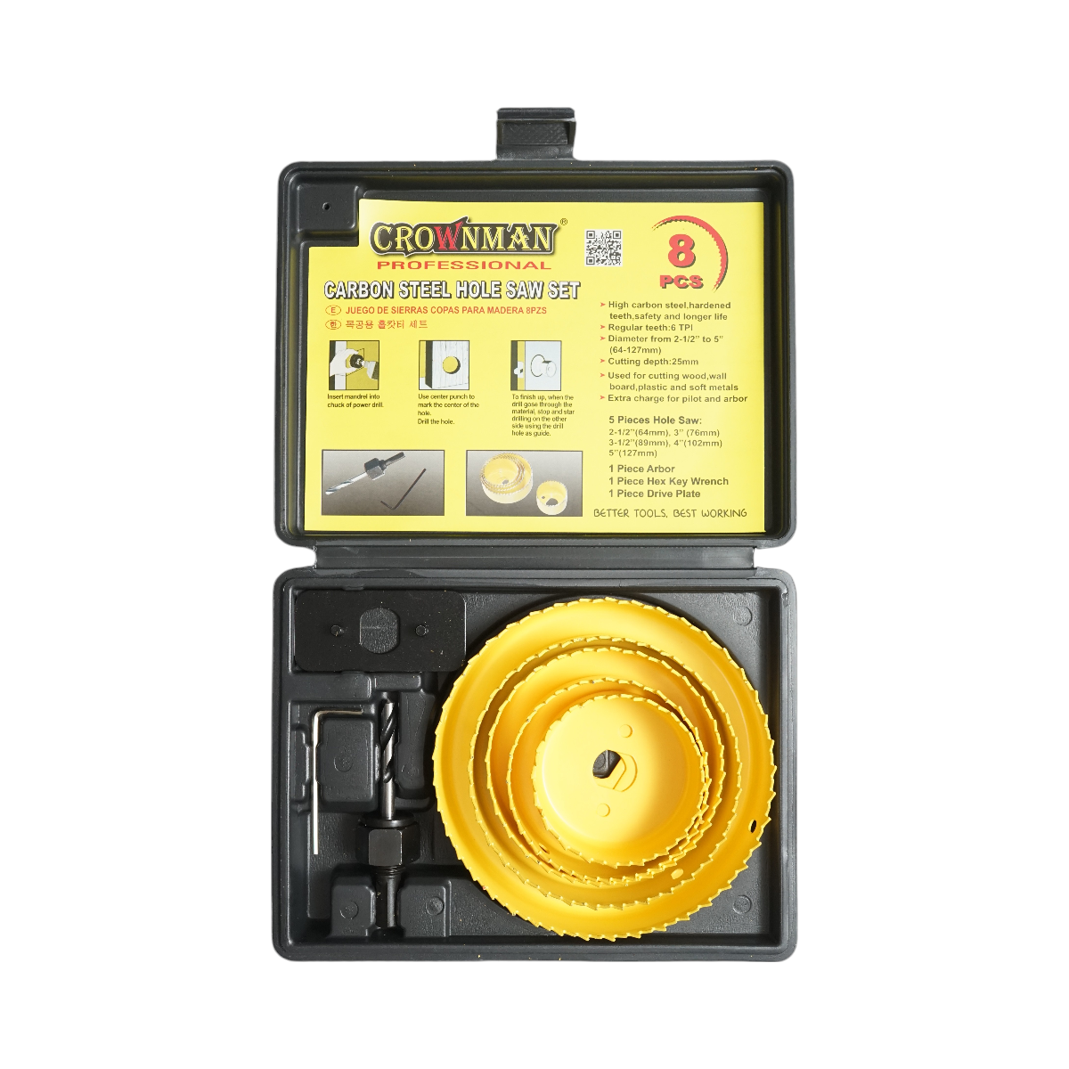 Set 5 carote circulare 64-127mm pentru rigips, lemn, PVC 8 piese Crownman - imagine 2