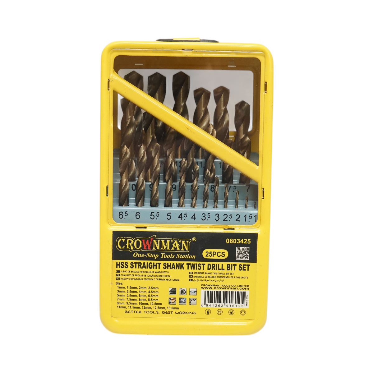 Set 25 burghie metal 1-13mm elicoidale HSS cu tija cilindrica Crownman - imagine 2