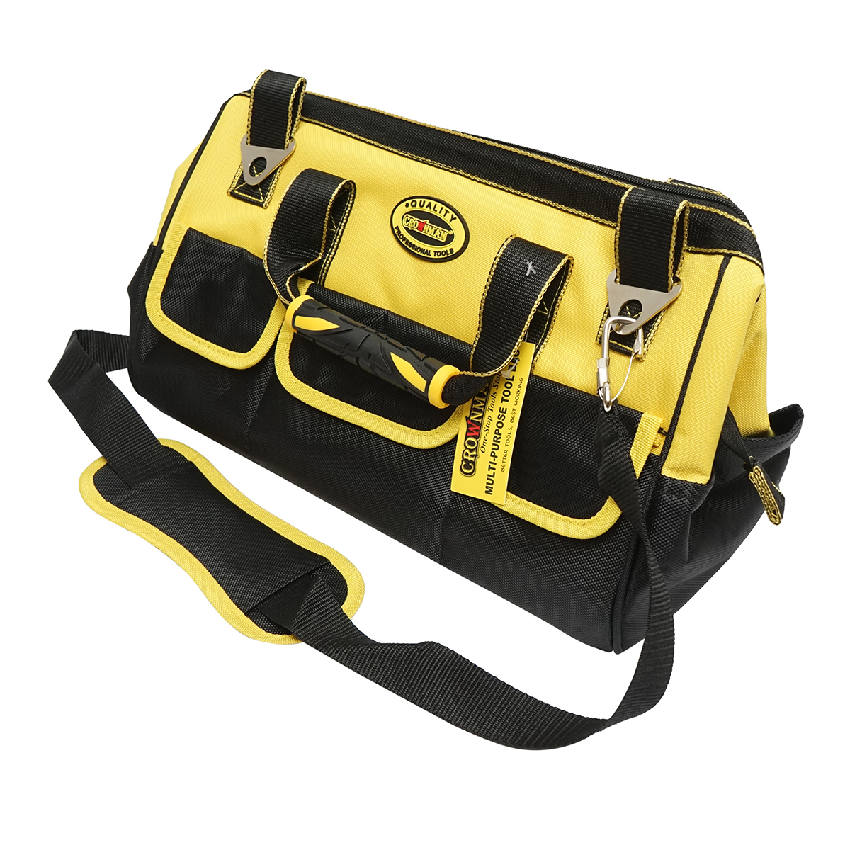 Geanta scule cu 14 buzunare, curea umar, manere cauciuc, material textil Oxford 410x240x300mm Crownman