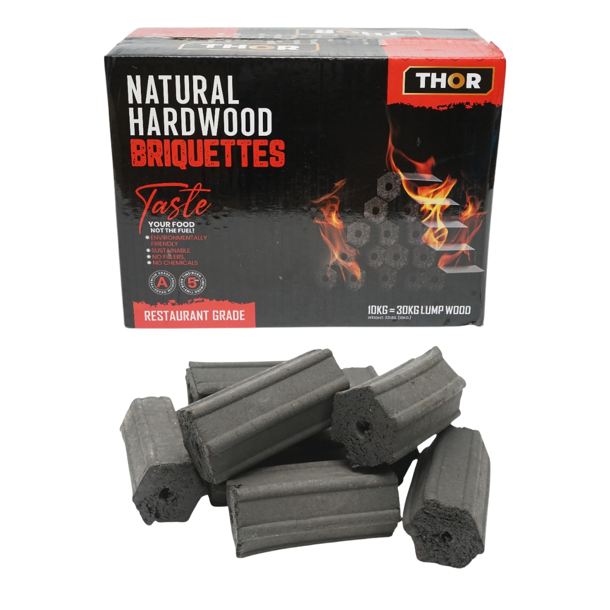 Carbune gratar brichetat hexagonal din lemn de esenta tare, ardere 5 ore 10Kg THOR
