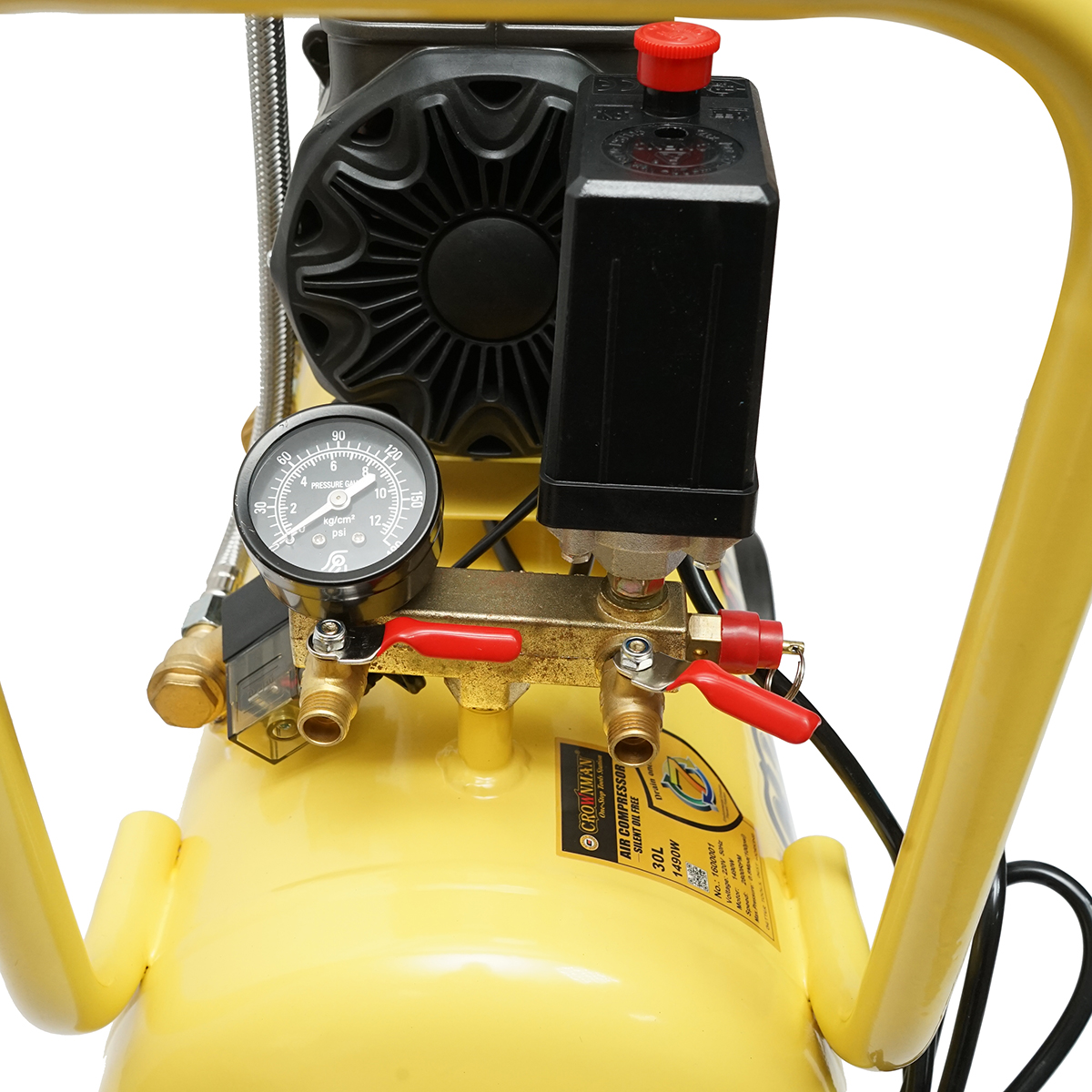 Compresor aer 30L fara ulei silentios, putere motor 1.5KW/2CP presiune maxima 8 bar, volum aer aspirat 130 L/min Crownman - imagine 6