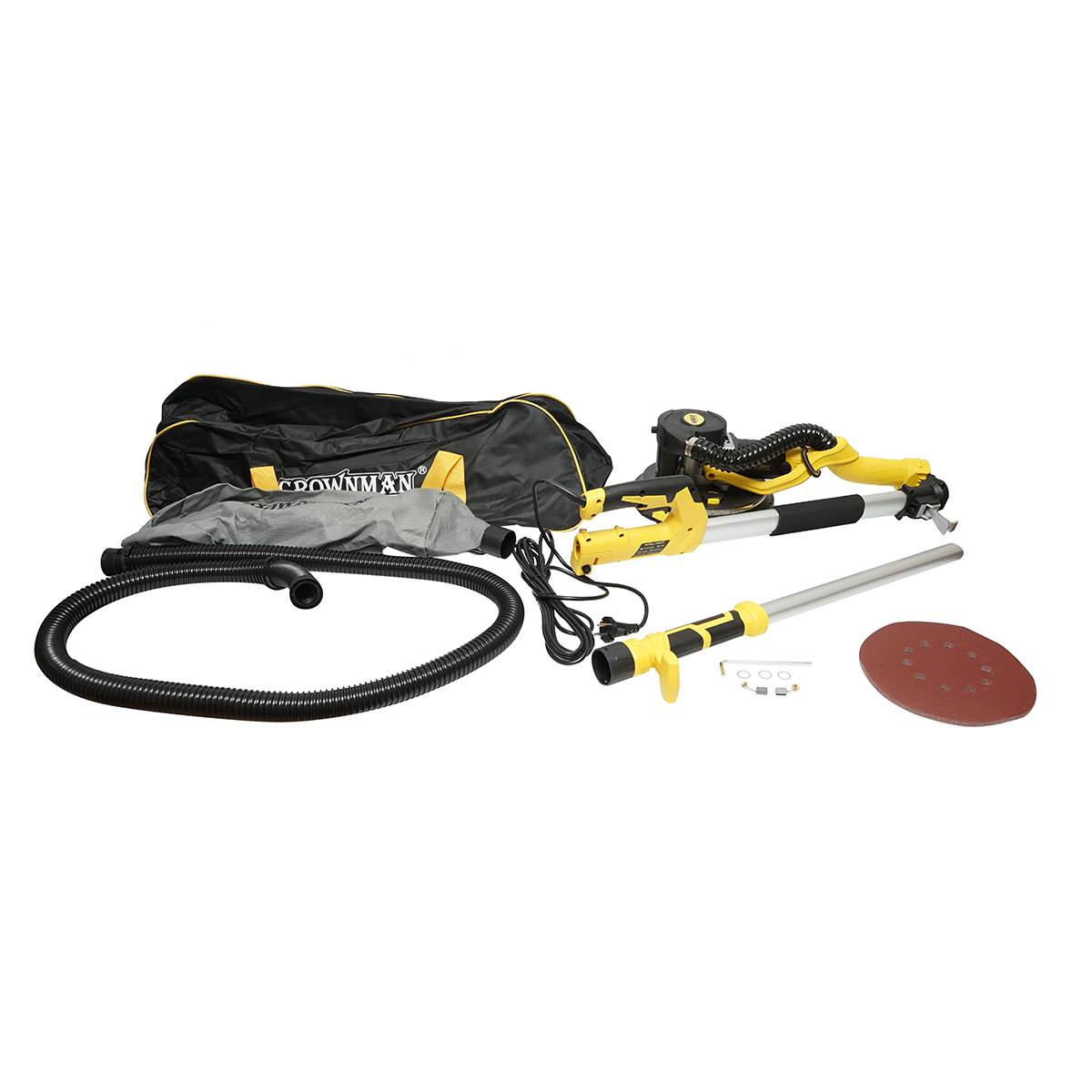 Slefuitor pereti si tavane tip girafa cu aspirator si sac 880W, 220V, 5 trepte viteza 1000-2100 r/min, brat telescopic 125-180cm, cap iluminat 72 LED-uri, 6 discuri 225mm Crownman - imagine 2