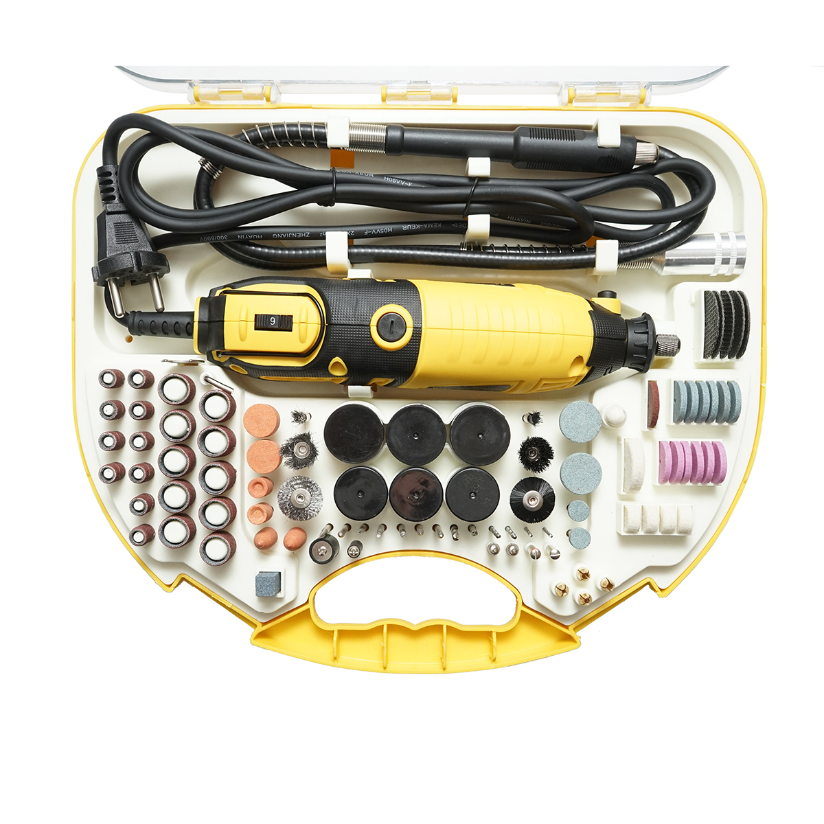 Set trusa mini freza 185W, 220V tip biax, 9 trepte viteza 8000-35000rpm 211 piese Crownman - imagine 3