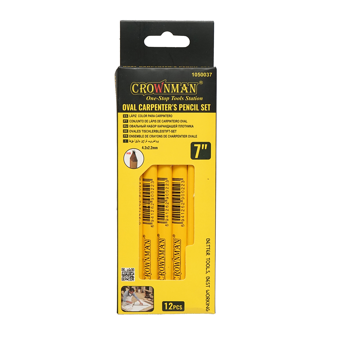 Set 12 creioane ovale tamplarie 178x4.2x2.2mm Crownman