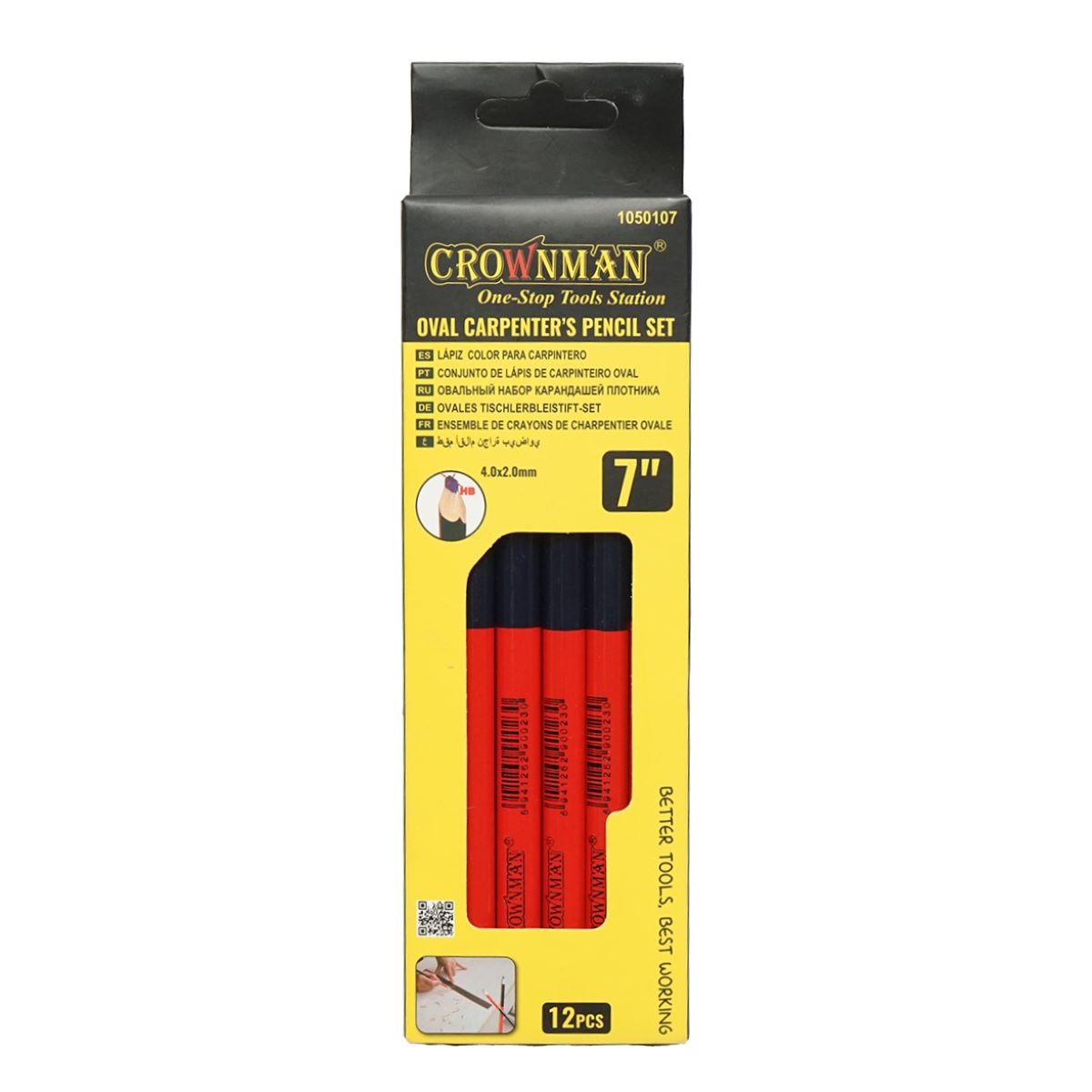 Set 12 creioane ovale tamplarie, constructii 178x4.2x2mm Crownman