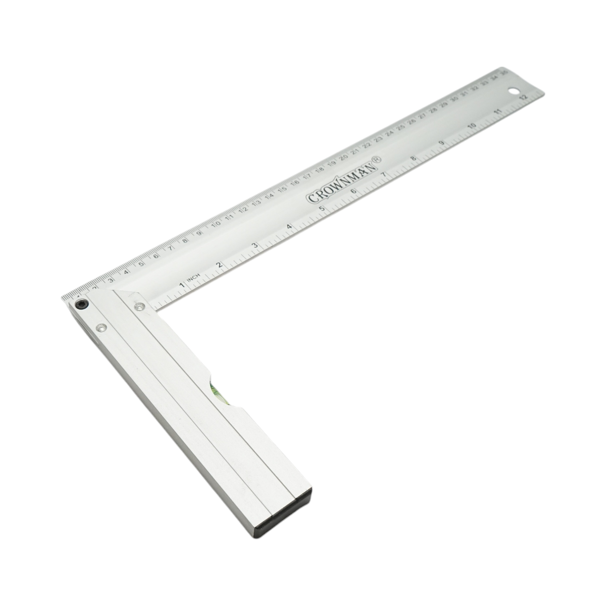 Echer tamplarie cu nivela profesional 350mm/14 inch, maner aluminiu, rigla otel inoxidabil Crownman - imagine 3