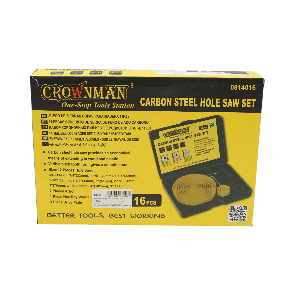 Set 12 carote circulare 19-127mm pentru rigips, lemn, PVC 16 piese Crownman - imagine 5