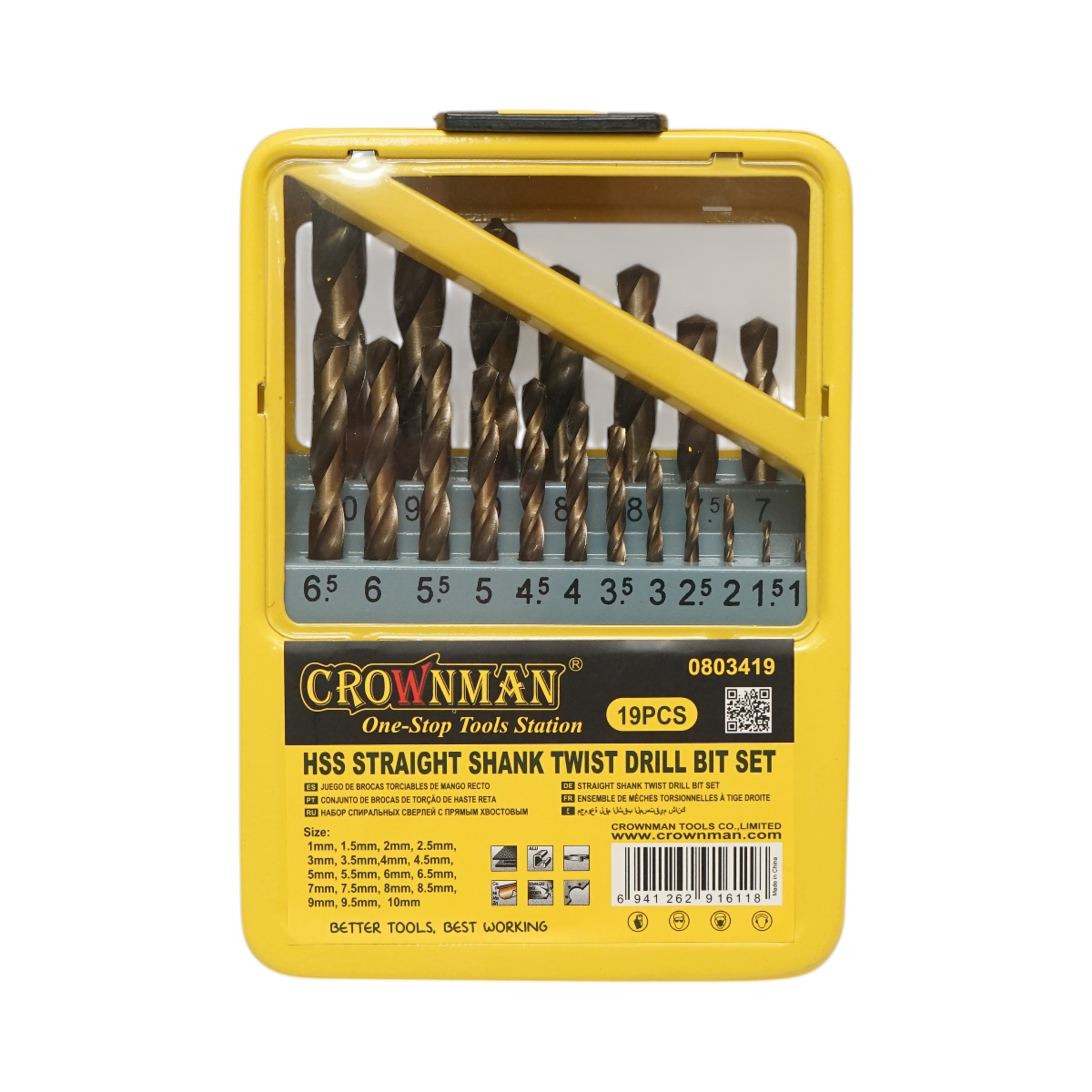 Set 19 burghie metal 1-10mm elicoidale HSS cu tija cilindrica Crownman - imagine 2