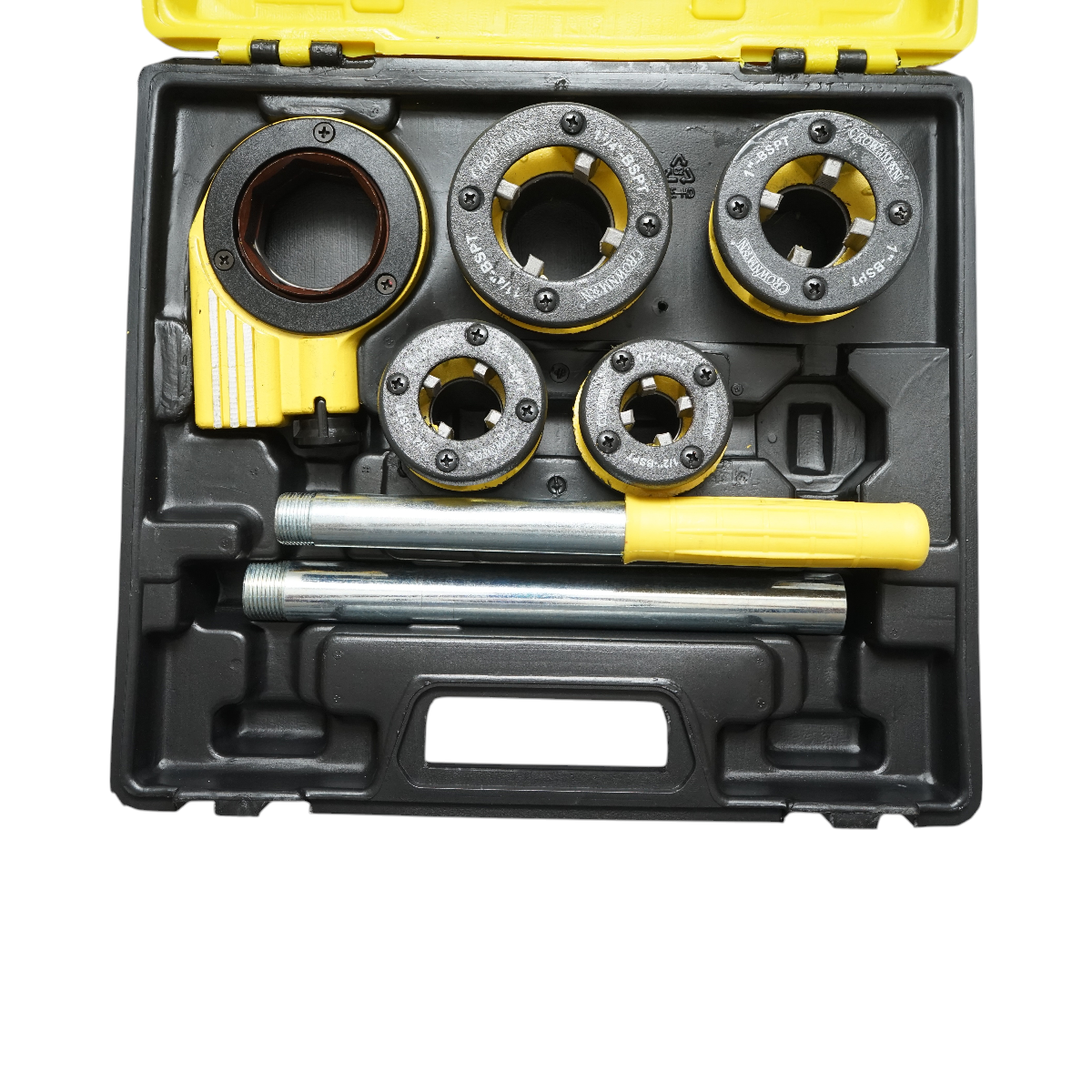 Trusa filiere 1/2, 3/4, 1, 1-1/4 inch BSPT cu clichet pentru tevi Crownman - imagine 2