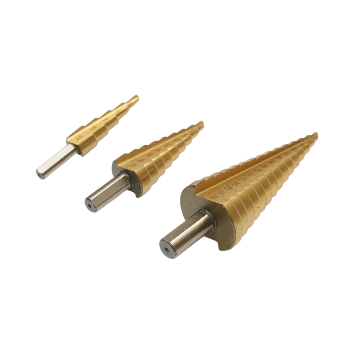 Set 3 burghie conice in 5 trepte 4-12mm, 9 trepte 4-20mm, 15 trepte 4-35mm din otel 4241 HSS pentru metal, aluminiu, lemn - imagine 3