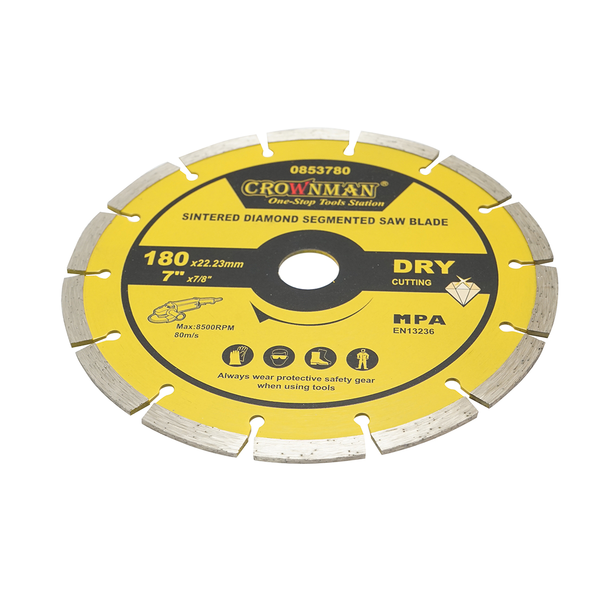 Disc diamantat segmentat 180x22.23mm, viteza max. 8500rpm, taiere uscata pentru beton, piatra, granit, marmura Crownman - imagine 3