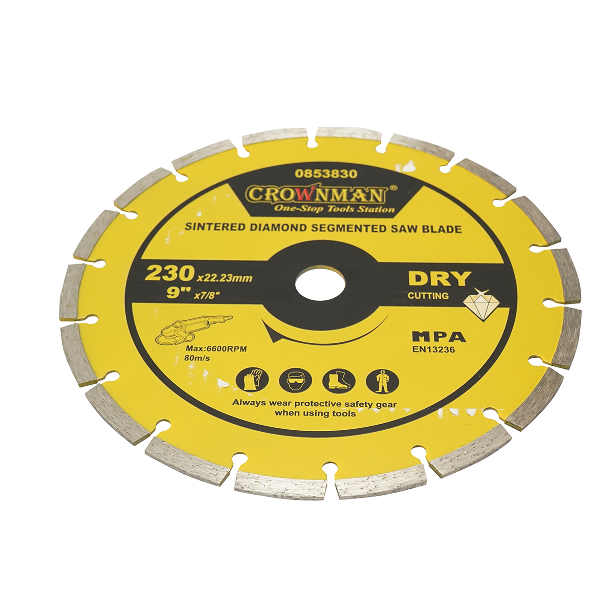 Disc diamantat segmentat 230x22.23mm, taiere uscata pentru beton, piatra, granit, marmura Crownman - imagine 3
