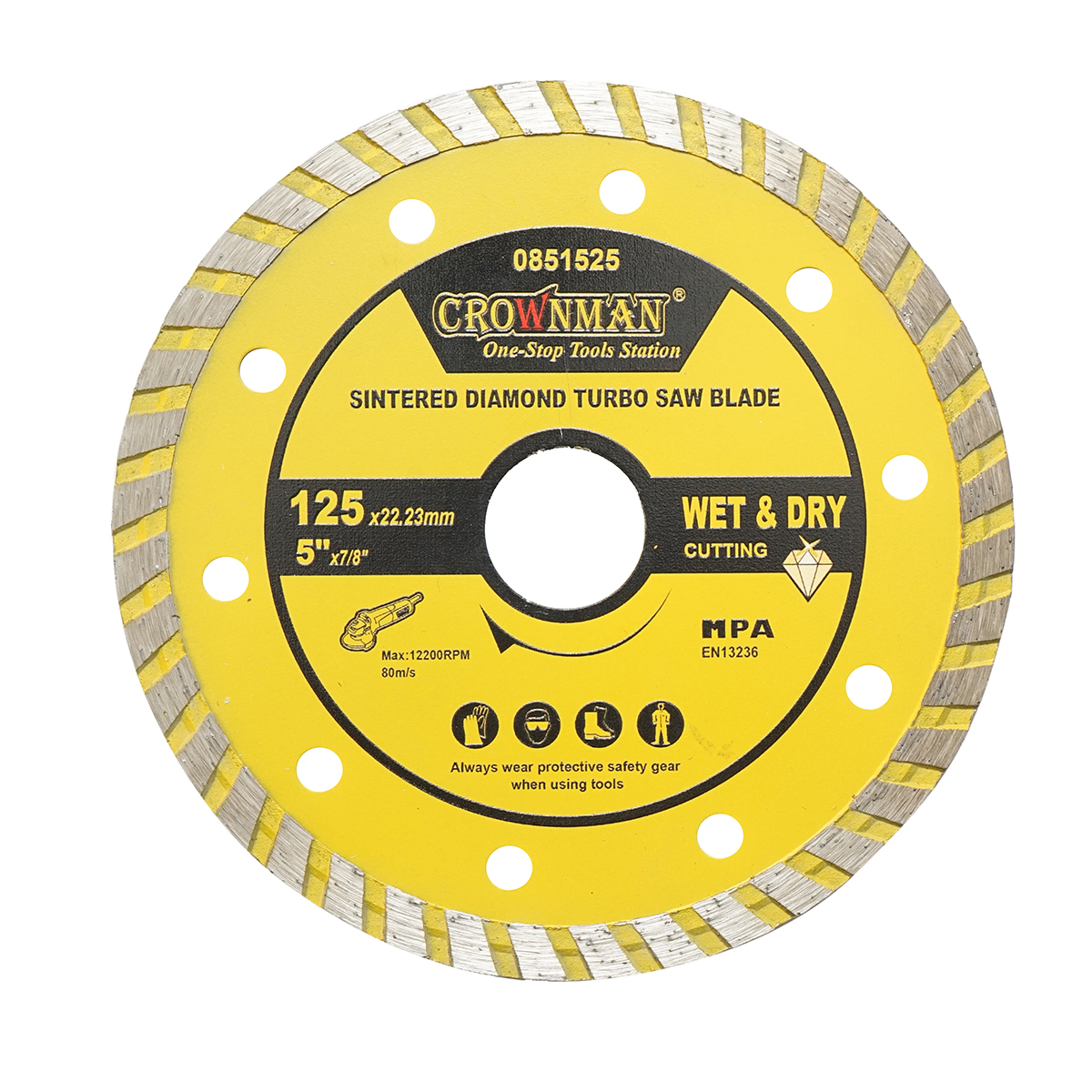 Disc diamantat turbo sinterizat 125x22.23mm, taiere umeda/uscata pentru piatra, gresie, ceramica, marmura Crownman