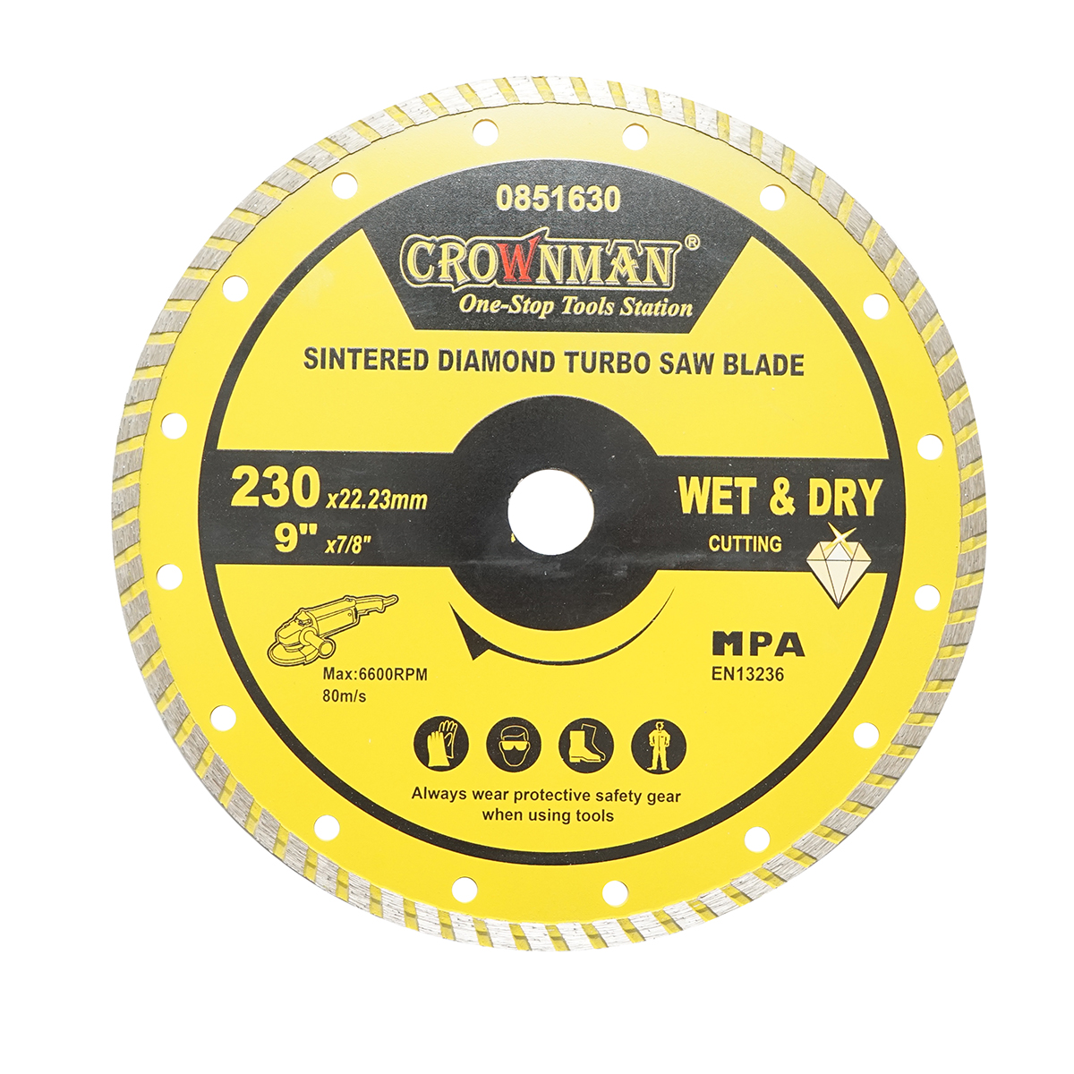 Disc diamantat turbo sinterizat 230x22.23mm, taiere umeda/uscata pentru piatra, gresie, ceramica, marmura Crownman
