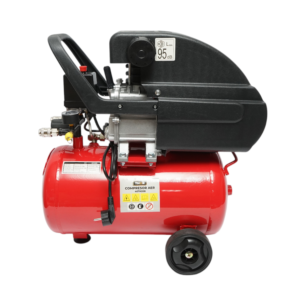 Compresor aer 24L, putere motor 1.5KW/2CP, presiune maxima 8 bar, volum aer aspirat 195L THOR - imagine 4