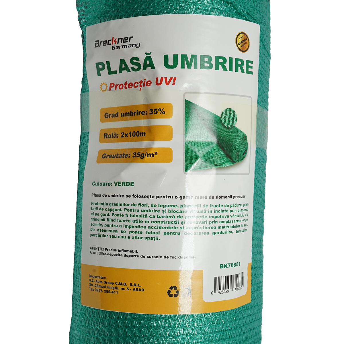 Plasa umbrire 35% latime 2m, lungime 100m verde din polietilena cu protectie UV - imagine 3