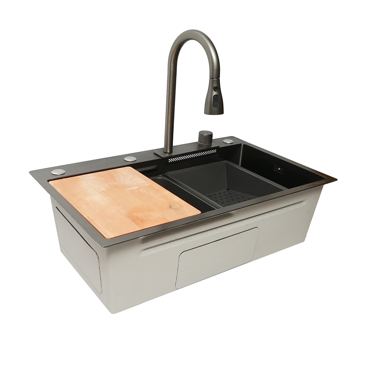 Chiuveta bucatarie multifunctionala din otel inoxidabil cu functie cascada, scurgator, tava, tocator si accesorii incluse, dimensiune 75x46x22cm - imagine 6