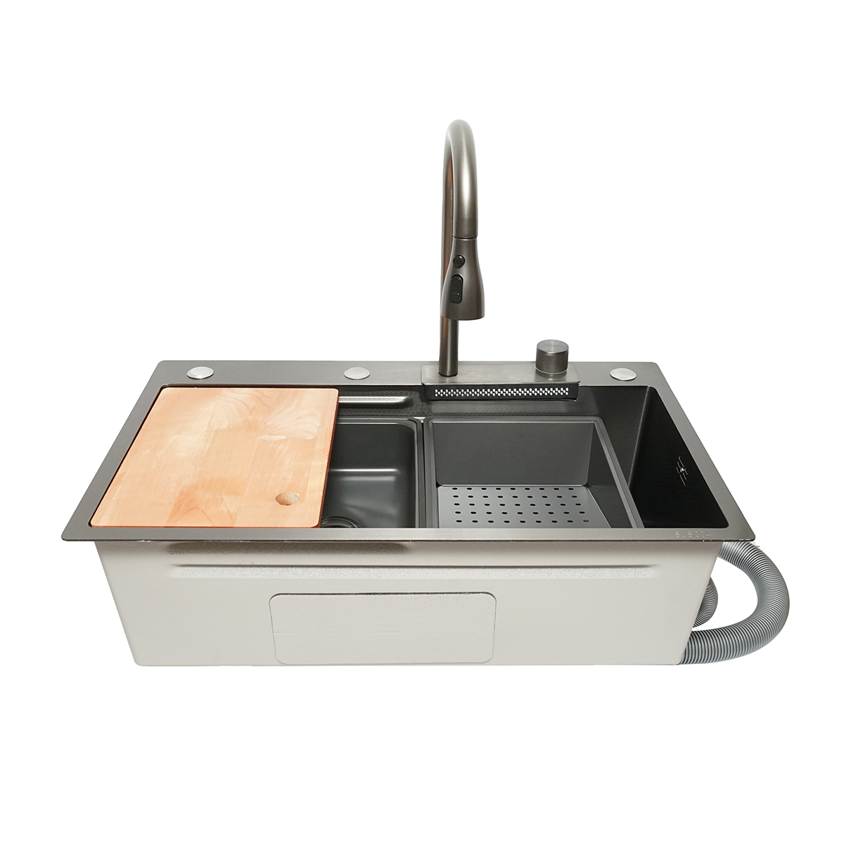 Chiuveta bucatarie multifunctionala din otel inoxidabil cu functie cascada, scurgator, tava, tocator si accesorii incluse, dimensiune 75x46x22cm - imagine 7