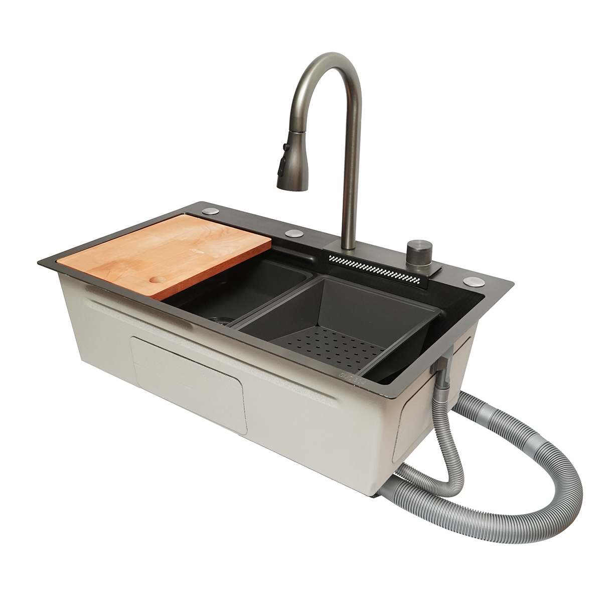 Chiuveta bucatarie multifunctionala din otel inoxidabil cu functie cascada, scurgator, tava, tocator si accesorii incluse, dimensiune 75x46x22cm - imagine 5