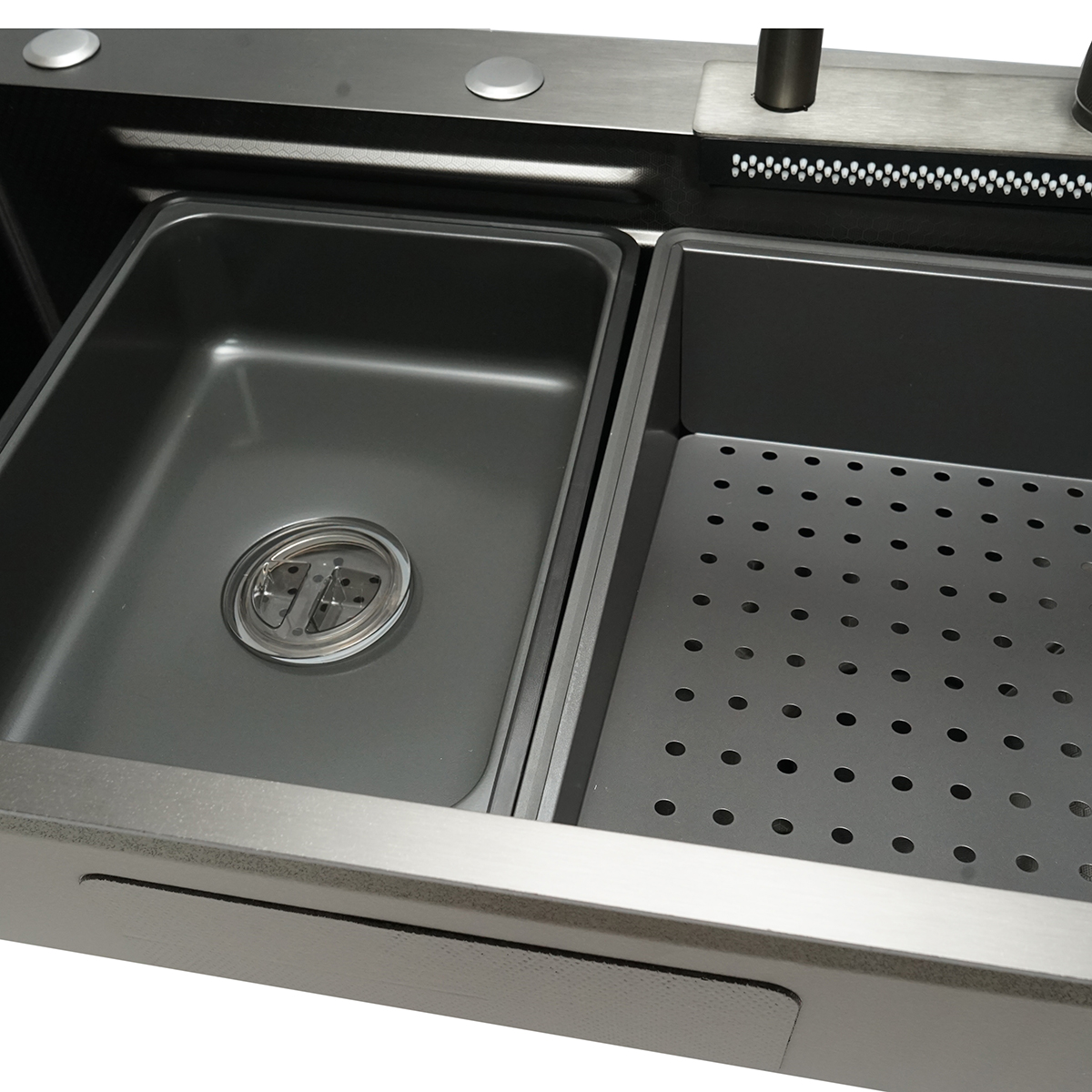 Chiuveta bucatarie multifunctionala din otel inoxidabil cu functie cascada, scurgator, tava, tocator si accesorii incluse, dimensiune 75x46x22cm - imagine 9