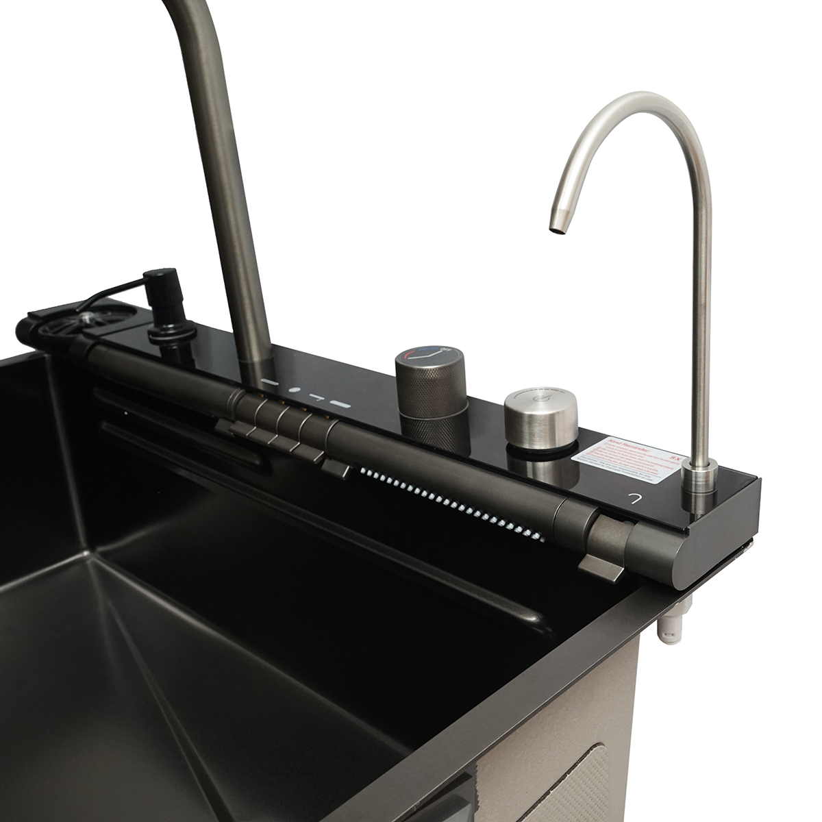 Chiuveta bucatarie multifunctionala din otel inoxidabil cu doua baterii, afisaj digital temperatura, doua cascade, spalator pahare, scurgator, tava, tocator si accesorii incluse, dimensiune 75x46x22cm - imagine 9