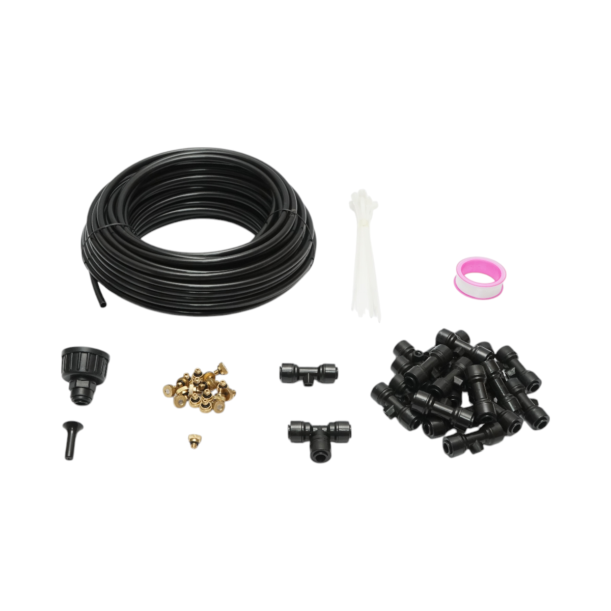 Kit complet pulverizare apa tip ceata cu furtun 20m, duze alama pentru terasa, gradina 65 piese - imagine 4