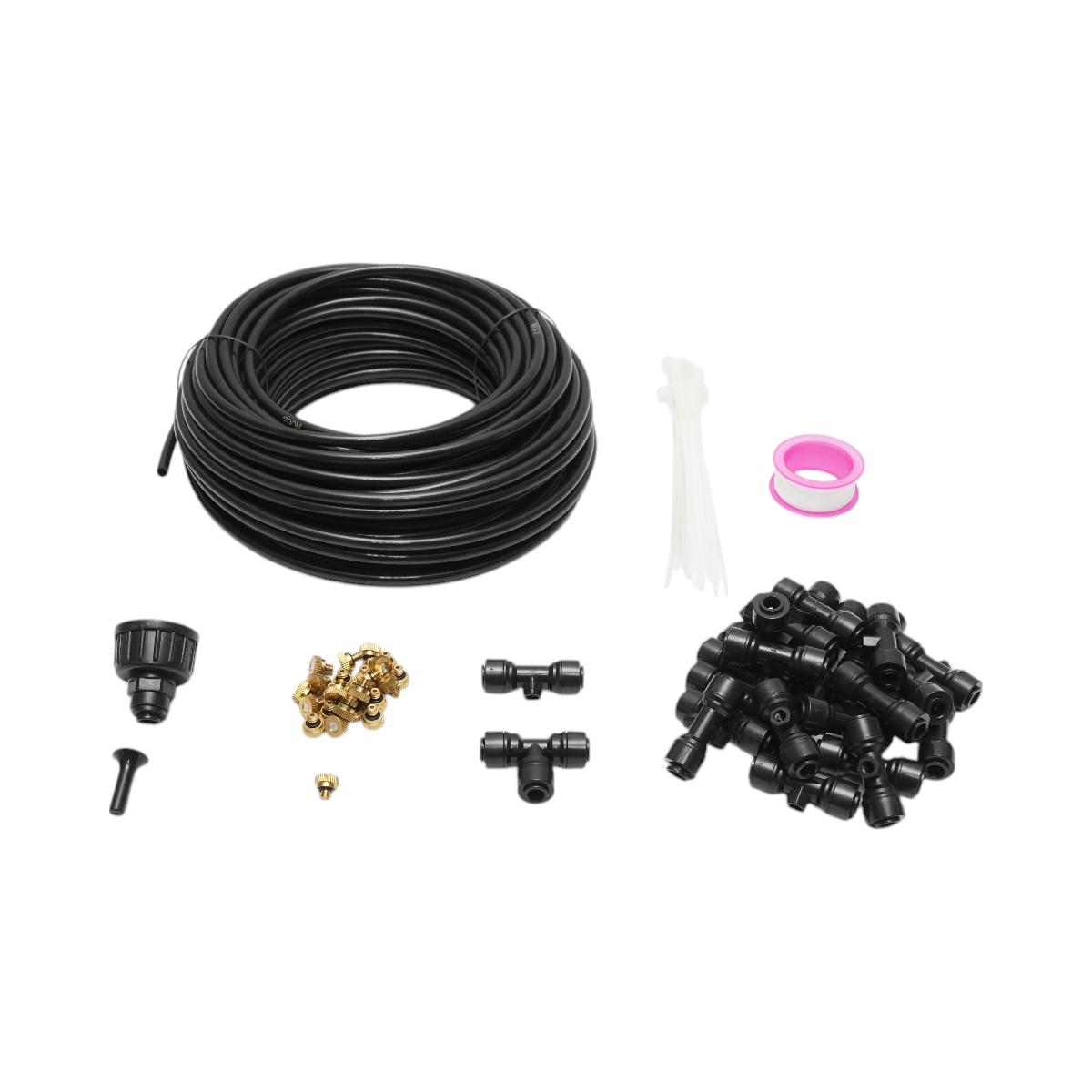 Kit complet pulverizare apa tip ceata cu furtun 25m, duze alama pentru terasa, gradina 80 piese - imagine 4
