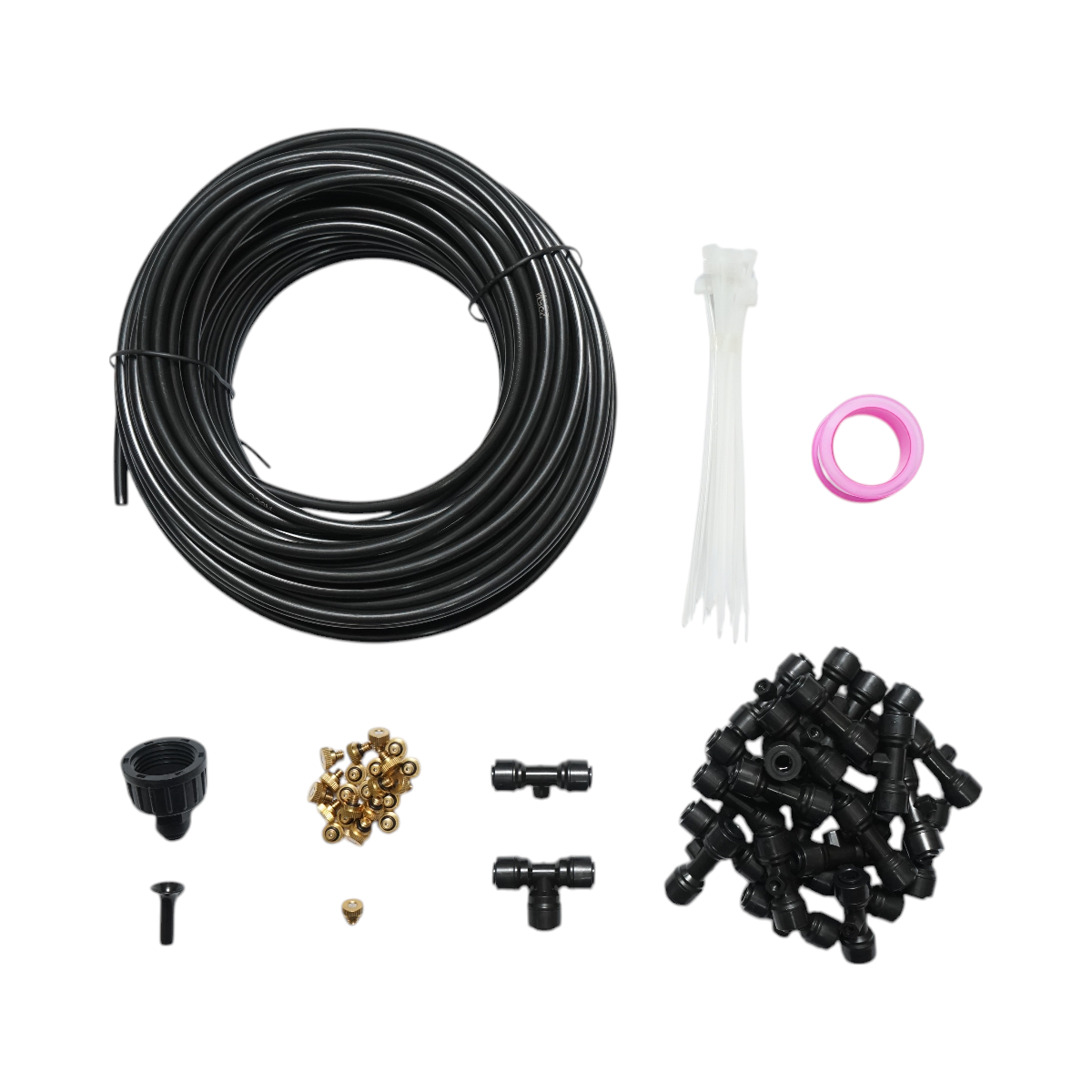 Kit complet pulverizare apa tip ceata cu furtun 25m, duze alama pentru terasa, gradina 80 piese - imagine 3