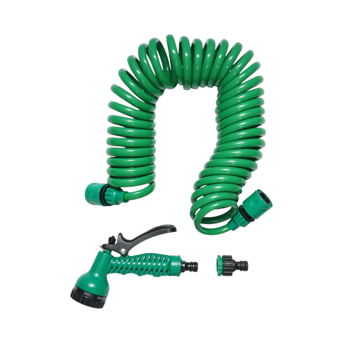 Furtun gradina spiralat extensibil 7.5m cu pistol reglabil 7 functii, adaptor 3/4, cupla rapida 1/2 - imagine 2