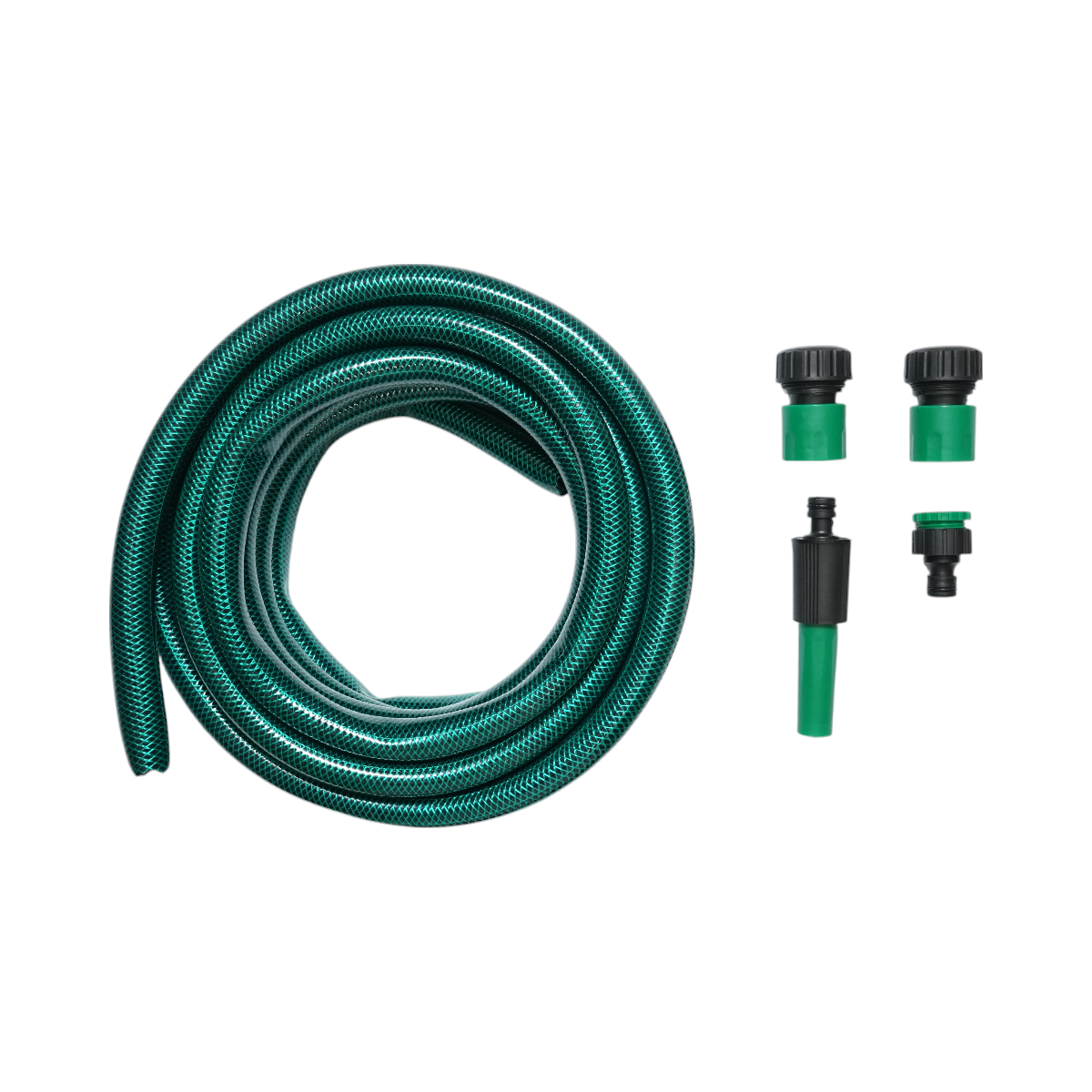Set rola 7.5m furtun gradina PVC impletit 3/4 inch cu duza stropit reglabila, conectori si adaptor robinet 3/4-1/2 inch