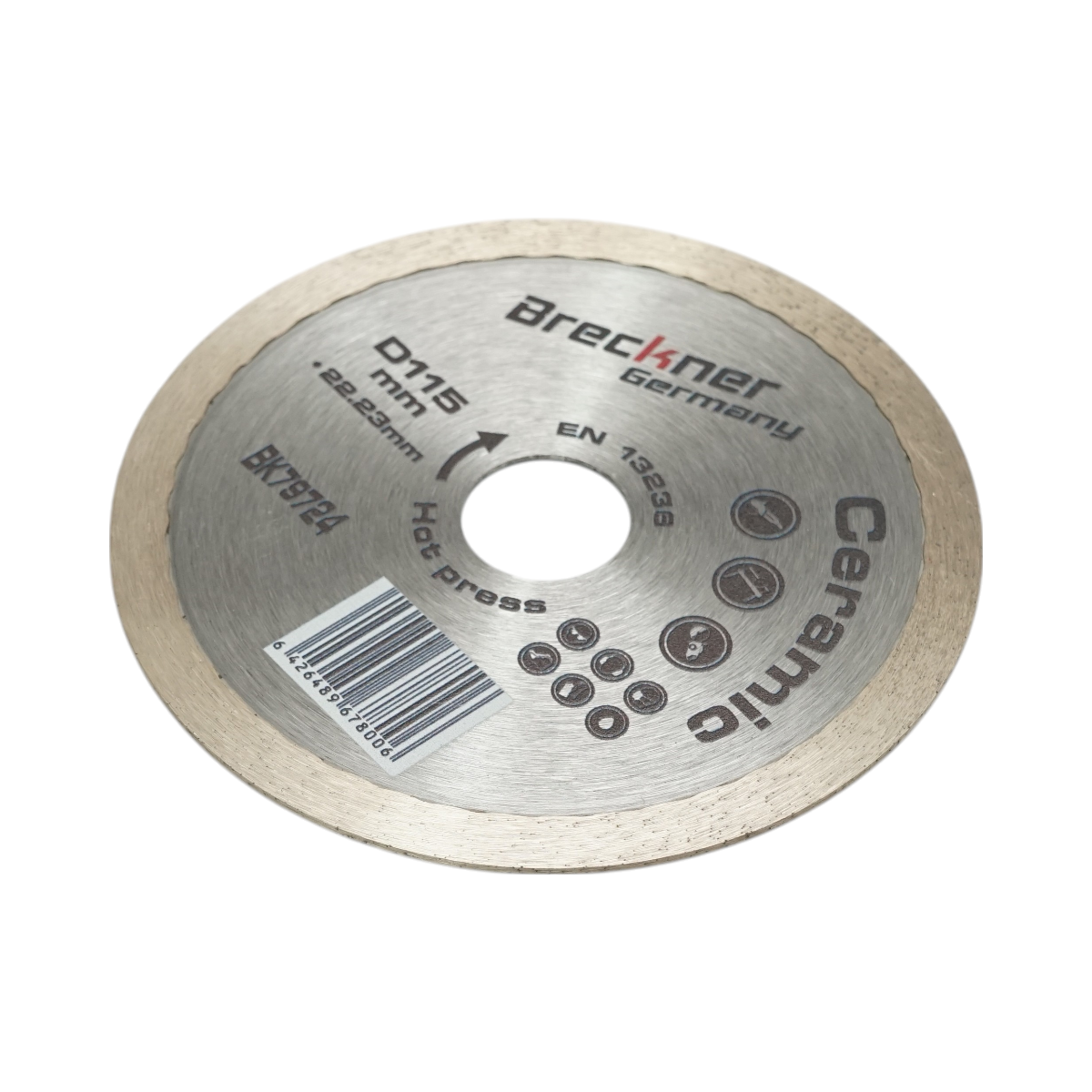 Disc diamantat continuu 115x22.23mm, segment 8mm pentru gresie, faianta Breckner Germany - imagine 3