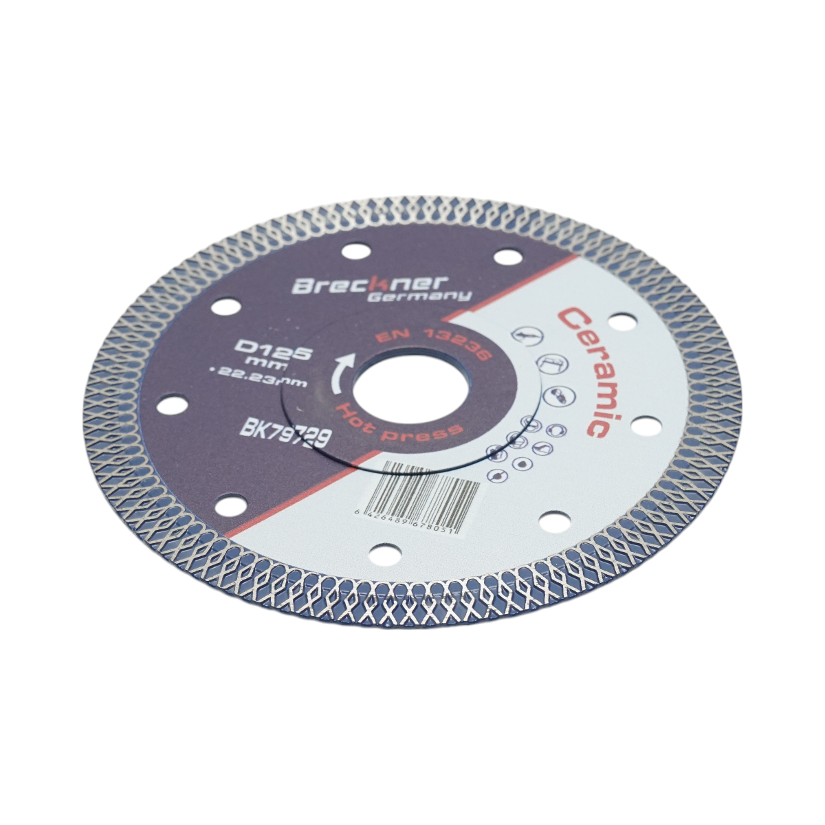 Disc diamantat turbo continuu 125x22.23mm, segment 10mm pentru gresie, faianta, ceramica dura Breckner Germany - imagine 3