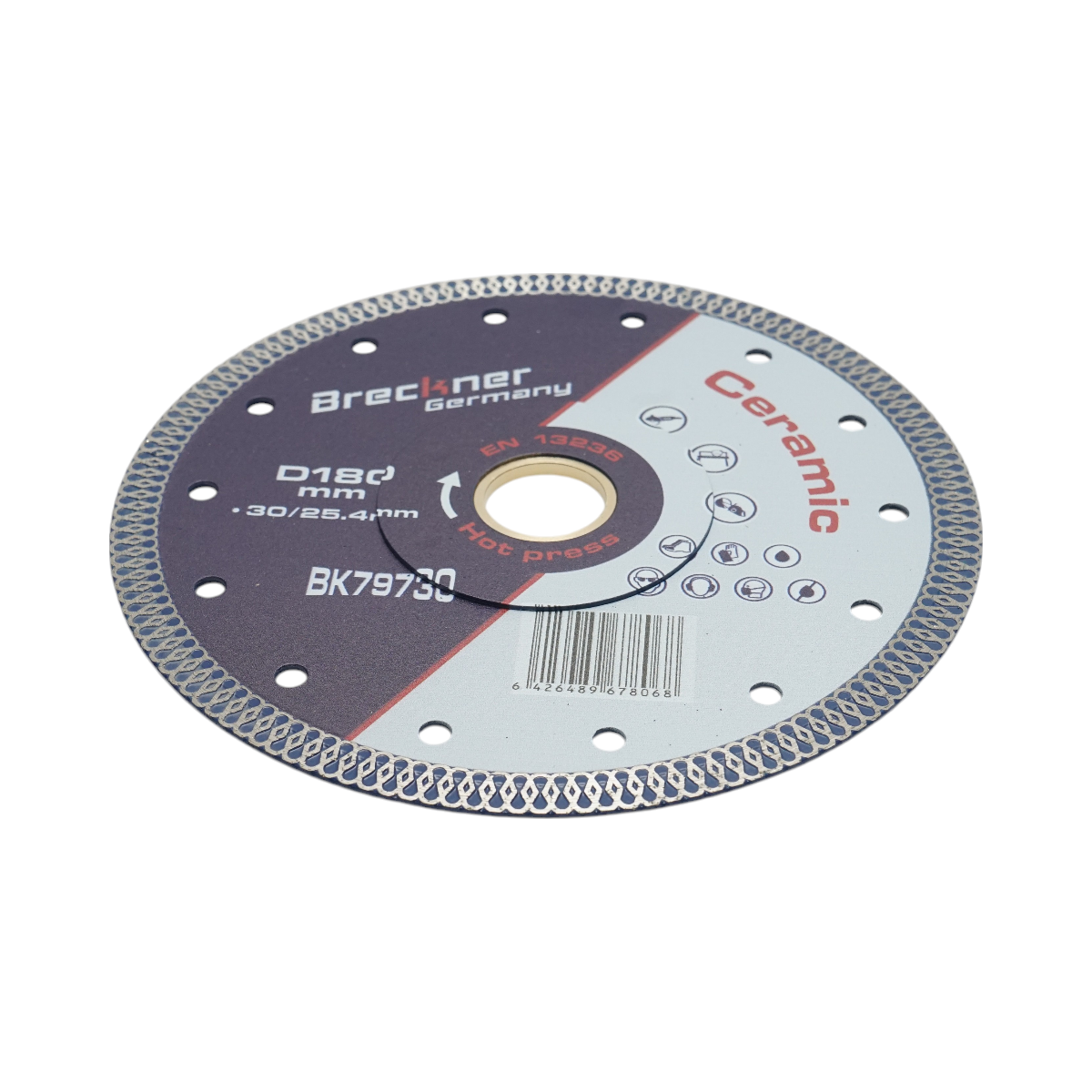 Disc diamantat turbo continuu 180x30/25.4mm, segment 10mm pentru gresie, faianta, ceramica dura Breckner Germany - imagine 3