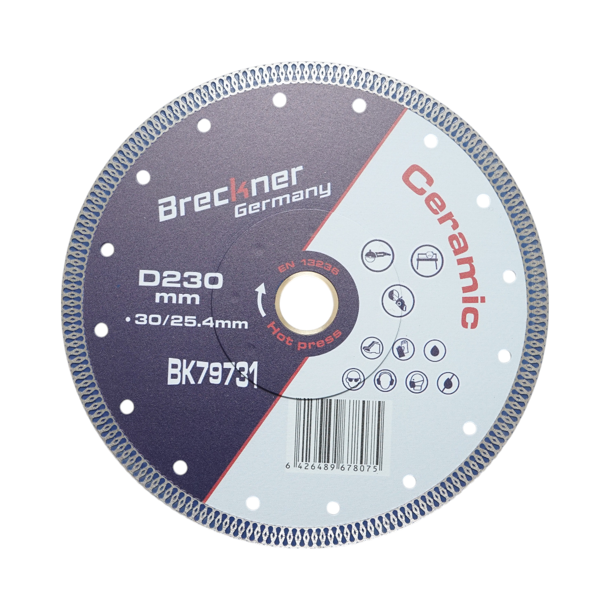 Disc diamantat turbo continuu 230x30/25.4mm, taiere umeda/uscata pentru ceramica dura, gresie, faianta Breckner Germany