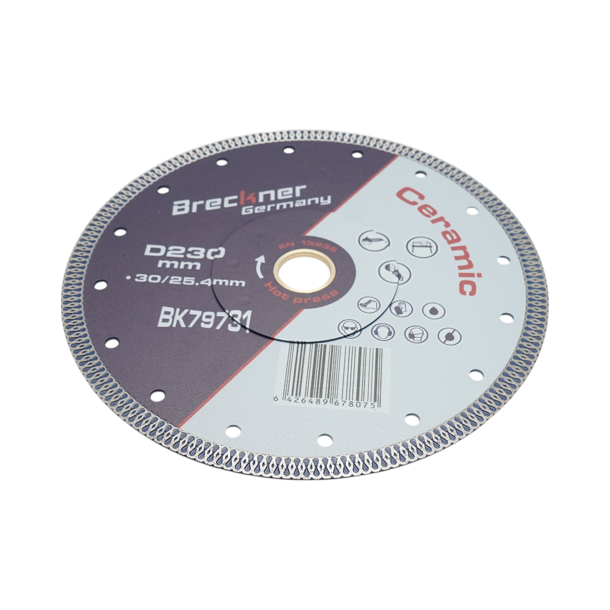 Disc diamantat turbo continuu 230x30/25.4mm, taiere umeda/uscata pentru ceramica dura, gresie, faianta Breckner Germany - imagine 3