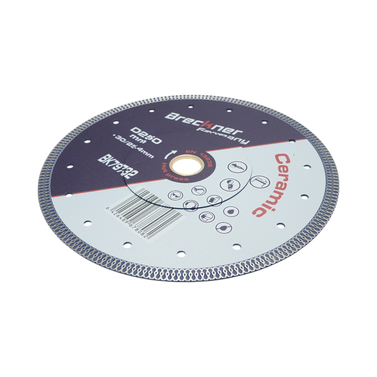Disc diamantat turbo continuu 250x30/25.4mm, taiere umeda/uscata pentru ceramica dura, gresie, faianta Breckner Germany - imagine 3
