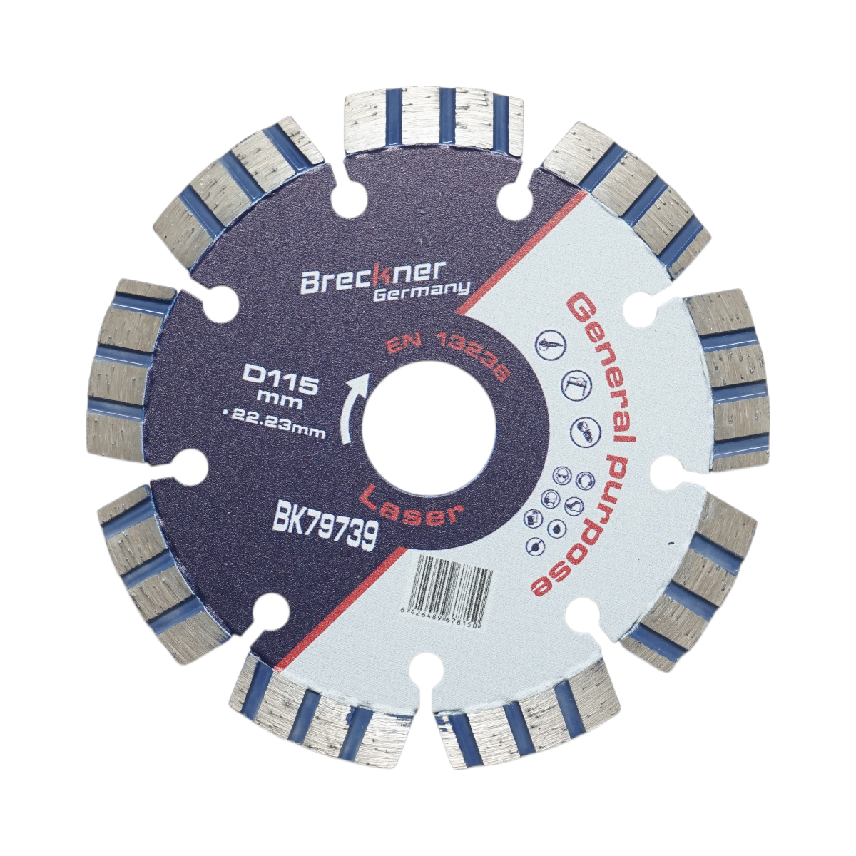 Disc diamantat turbo segmentat 115x22.23mm, segment 10mm pentru beton armat, piatra dura, pavele Breckner Germany